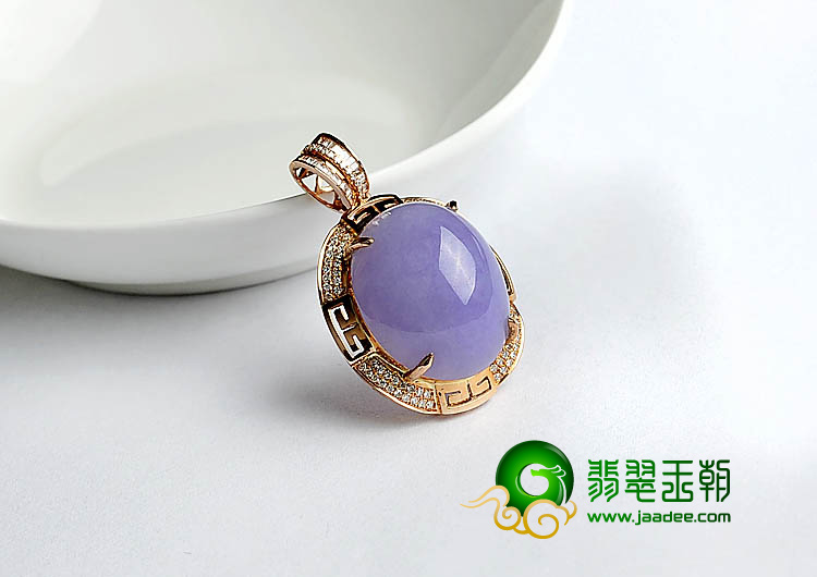 糯冰种紫罗兰缅甸翡翠A货镶玫瑰金胸坠（真钻）