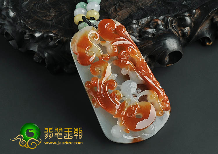 糯冰种红黄翡缅甸翡翠A货龙凤呈祥挂件