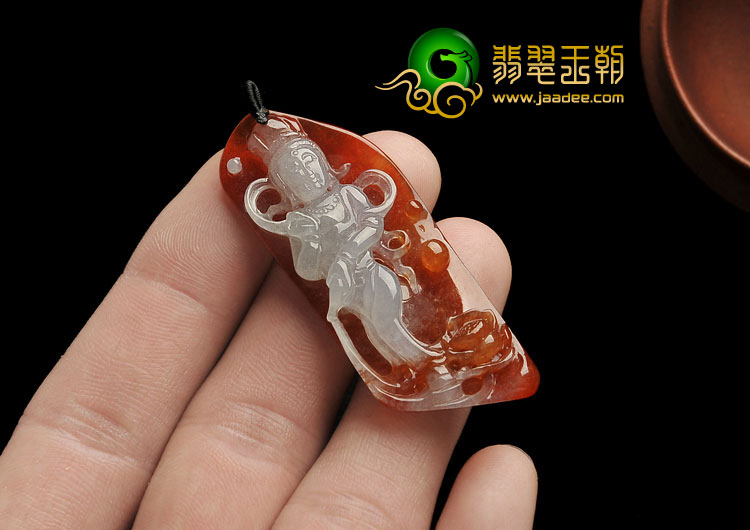 冰种红黄翡缅甸翡翠A货站观音挂件