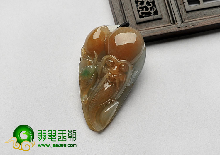 糯冰种褐黄翡略飘翠缅甸翡翠A货寿星头挂件