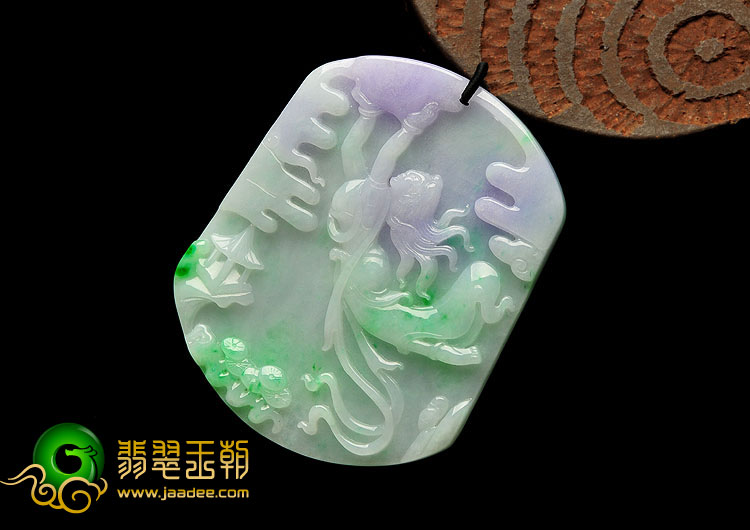 冰种三彩缅甸翡翠A货女娲补天挂件