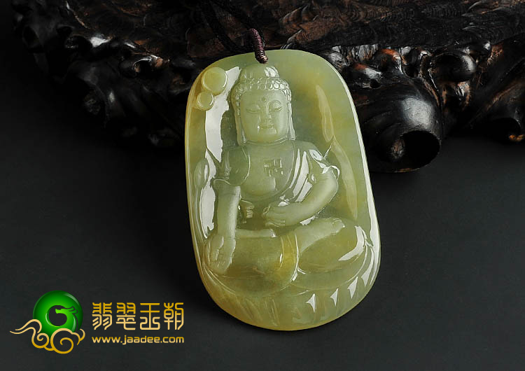 冰种褐黄翡缅甸翡翠A货释迦牟尼挂件