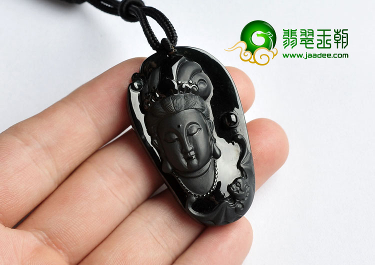 玻璃种墨翠缅甸翡翠A货观音挂件