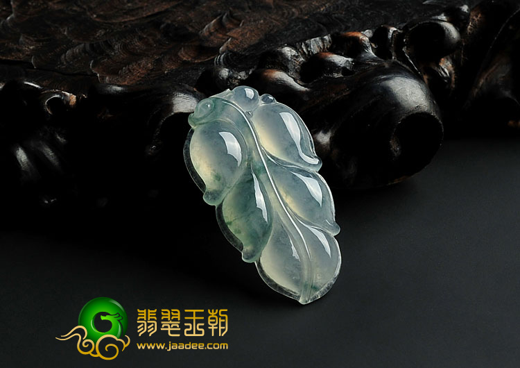 冰种飘花缅甸翡翠A货叶子挂件