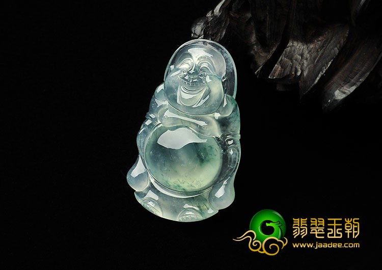 (超值推荐)冰玻种飘花缅甸翡翠A货站佛挂件