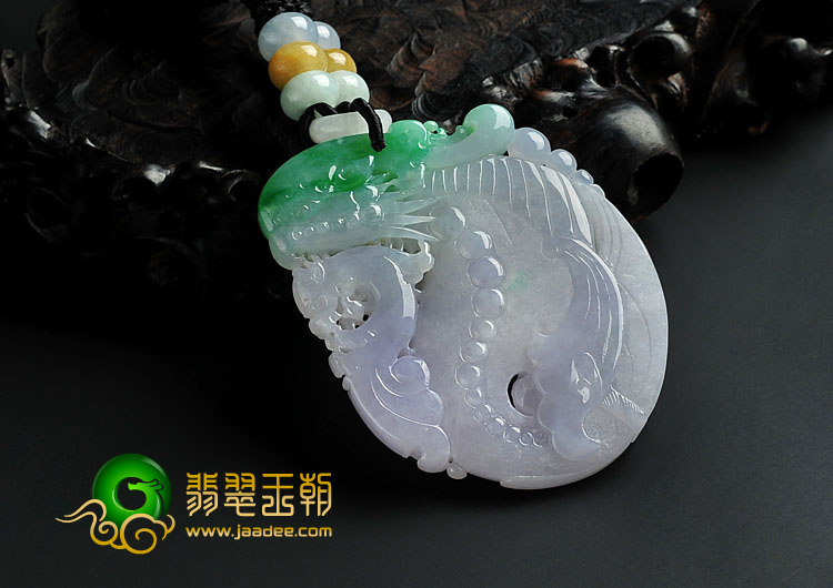 糯冰种春带彩缅甸翡翠A货飞龙在天挂件
