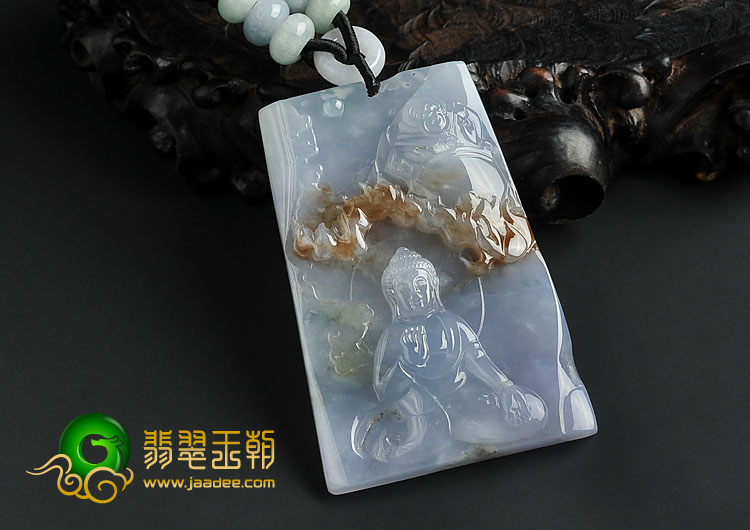 冰种紫罗兰飘褐黄翡缅甸翡翠A货释迦牟尼挂件