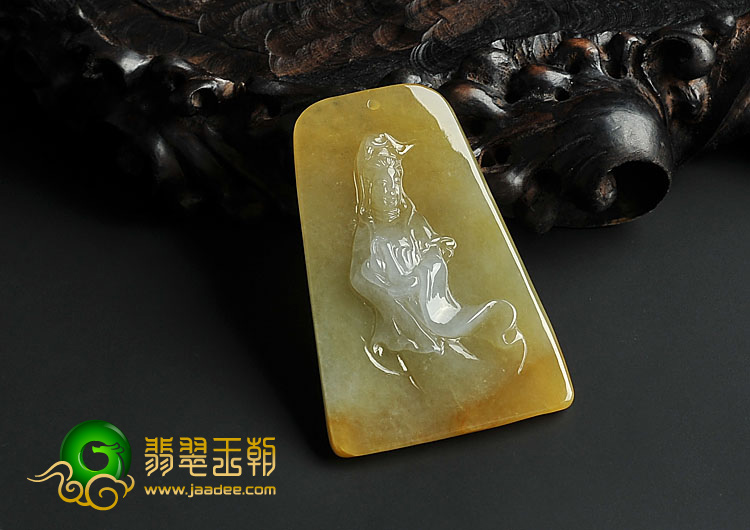 冰种黄翡缅甸翡翠A货站观音挂件