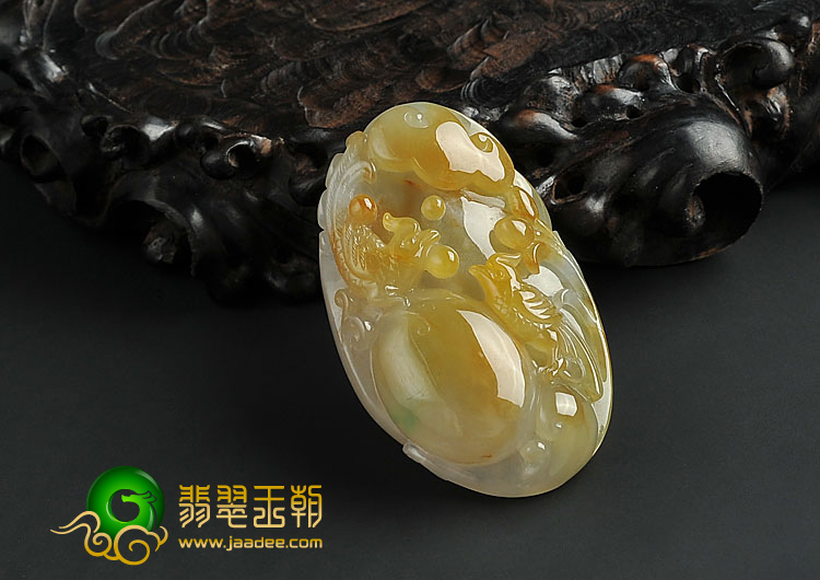 糯冰种褐黄翡缅甸翡翠A货鸟语花香挂件