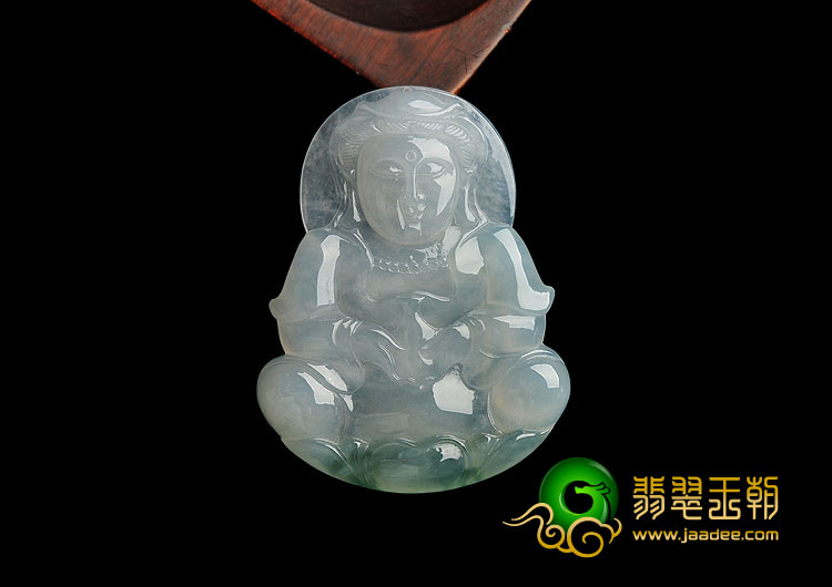 冰种飘花缅甸翡翠A货观音挂件