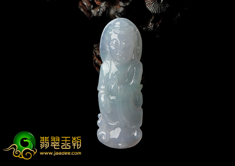 糯冰种晴水淡紫罗兰缅甸翡翠A货站观音挂件