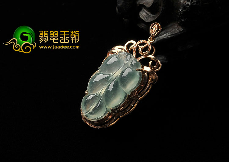 冰种晴水缅甸翡翠A货镶玫瑰金金枝玉叶胸坠（真钻)