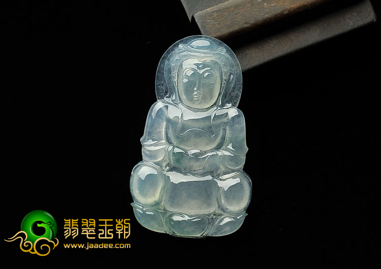 冰种略飘花缅甸翡翠A货观音挂件