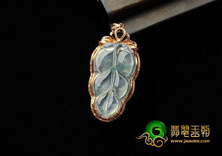 冰种飘花缅甸翡翠A货镶玫瑰金金枝玉叶胸坠(真钻)