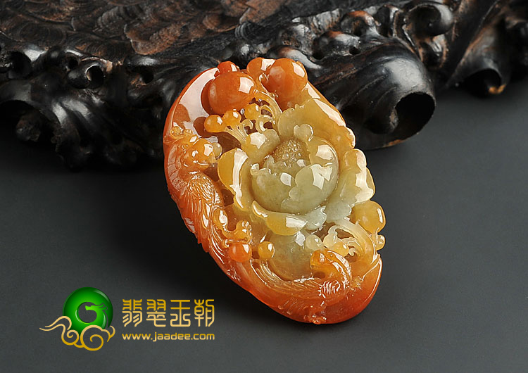冰种红黄翡缅甸翡翠A货花开富贵挂件