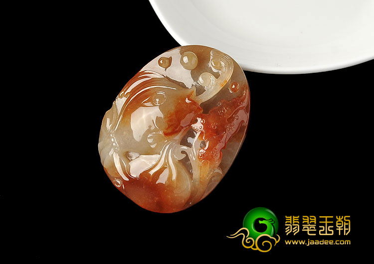 糯冰种褐红翡缅甸翡翠A货年年有余挂件