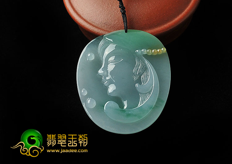 冰种晴水略带黄翡缅甸翡翠A货美女头挂件