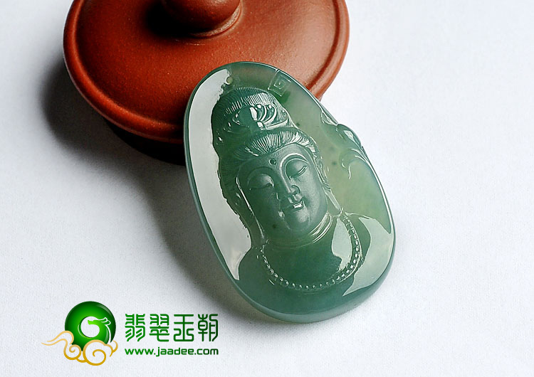 冰种晴水缅甸翡翠A货观音头挂件