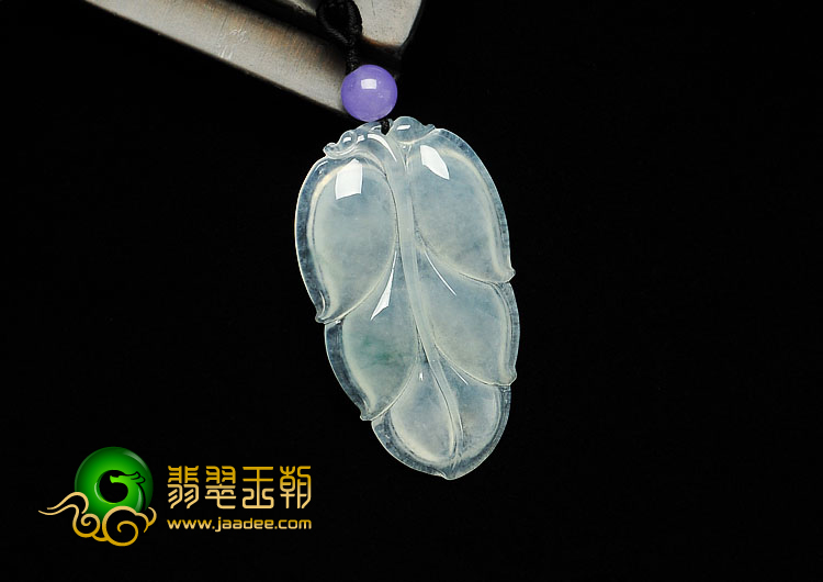 冰种略飘花缅甸翡翠A货叶子挂件