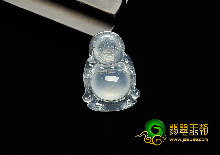 冰玻种无色缅甸翡翠A货站佛挂件