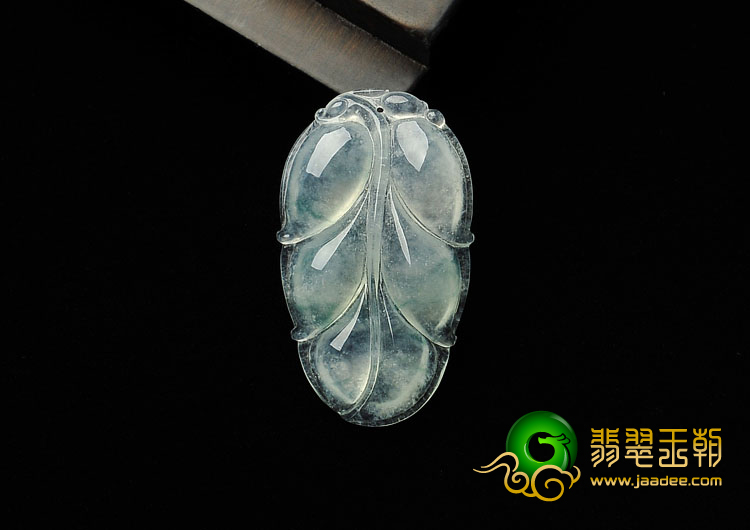 冰种飘花缅甸翡翠A货叶子挂件