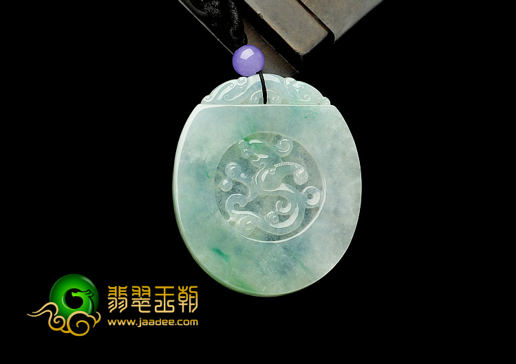 糯冰种飘花缅甸翡翠A货龙牌挂件
