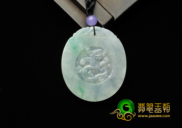 糯冰种飘花缅甸翡翠A货龙牌挂件