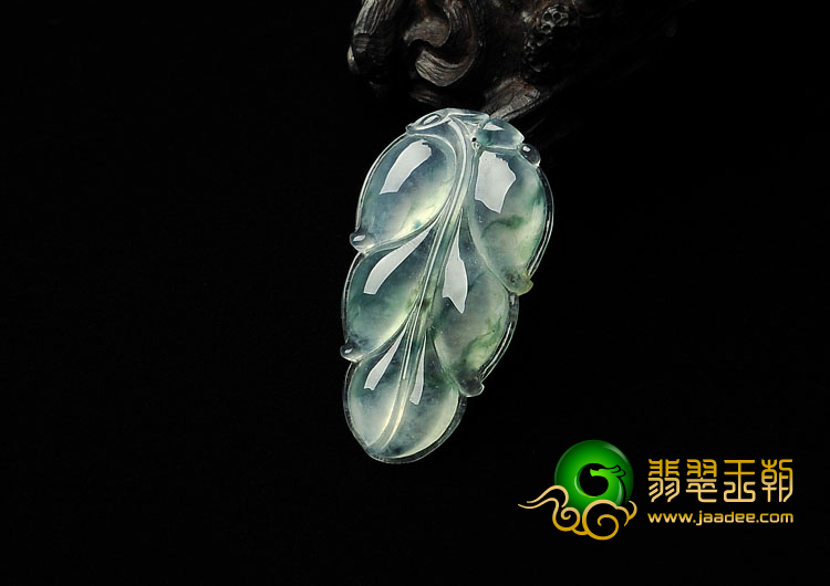 冰种飘花缅甸翡翠A货叶子挂件