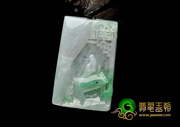 冰种飘翠缅甸翡翠A货奋笔疾书挂件