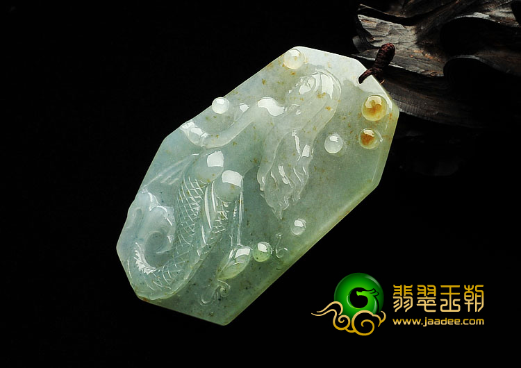 糯冰种飘花缅甸翡翠A货美女鱼挂件