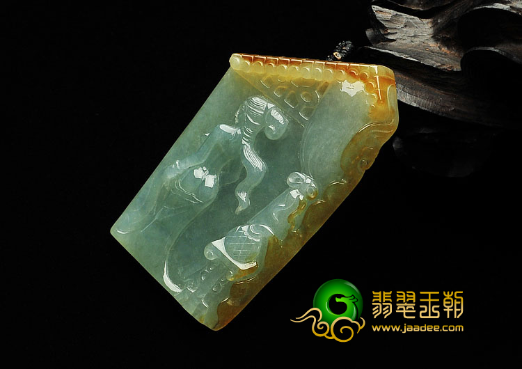 糯冰种晴水褐黄翡缅甸翡翠A货贵妃出浴挂件