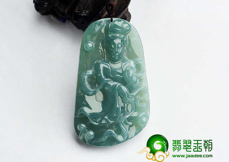 糯冰种晴水缅甸翡翠A货观音挂件