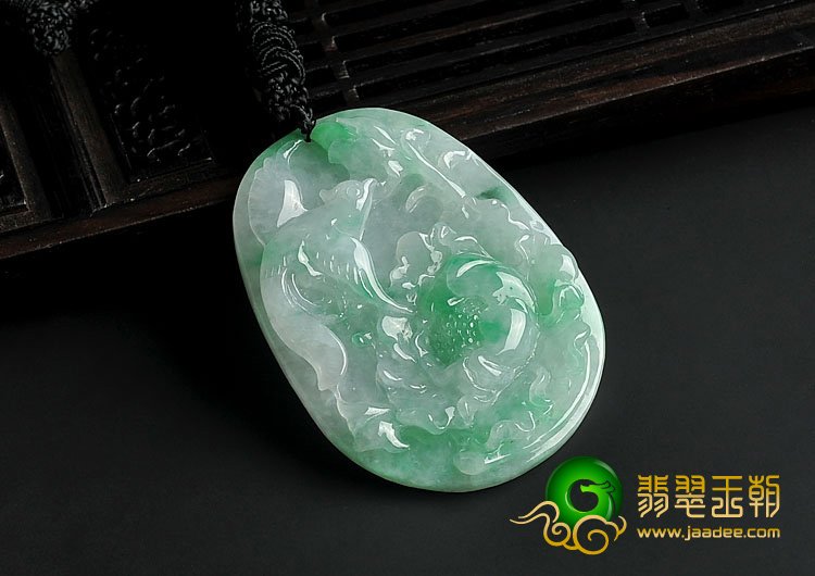 冰种飘翠缅甸翡翠A货花开富贵挂件