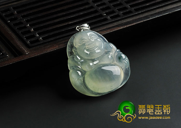 (超值推荐)冰种飘花缅甸翡翠A货镶金扣玉佛挂件