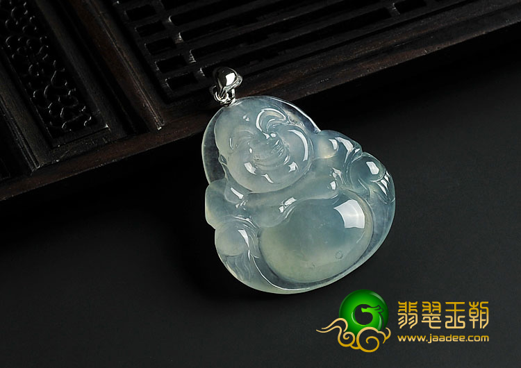 (超值推荐)冰种晴水缅甸翡翠A货镶金扣玉佛挂件