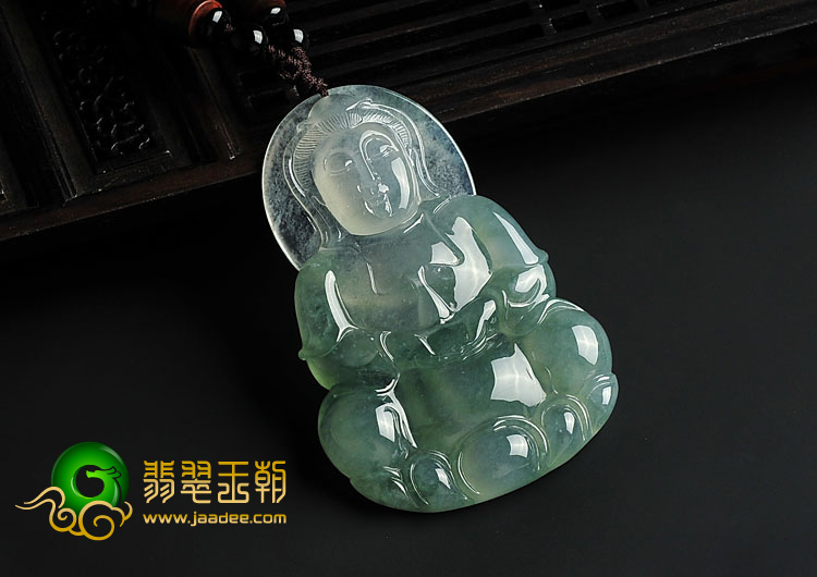 冰种飘花缅甸翡翠A货观音挂件