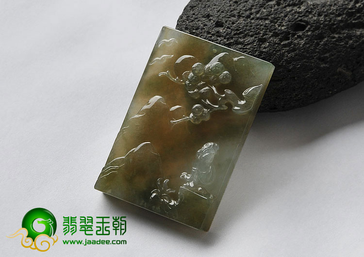 冰种褐黄翡缅甸翡翠A货松下怀远挂件