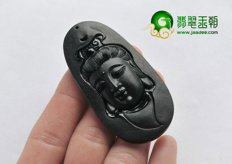 冰种墨翠缅甸翡翠A货观音头挂件