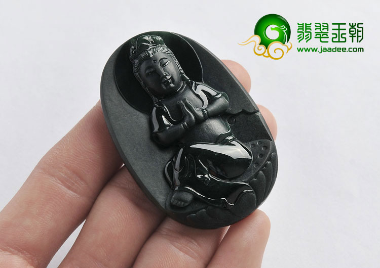 冰种墨翠缅甸翡翠A货观音挂件