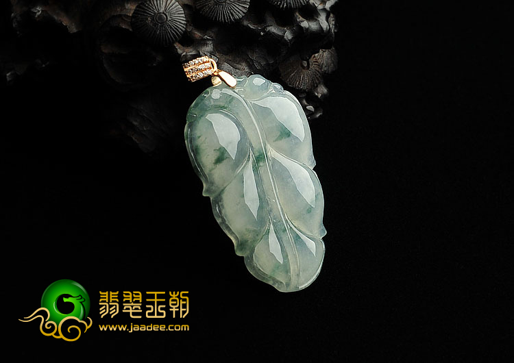 冰种飘花缅甸翡翠A货叶子挂件