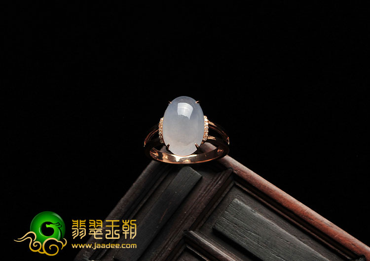 冰种淡紫罗兰缅甸翡翠A货镶玫瑰金戒指(真钻)