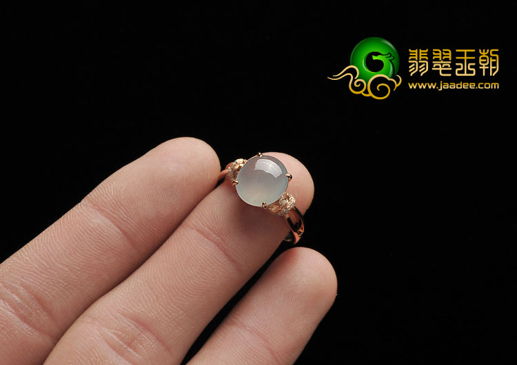冰种无色缅甸翡翠A货镶玫瑰金戒指(真钻)