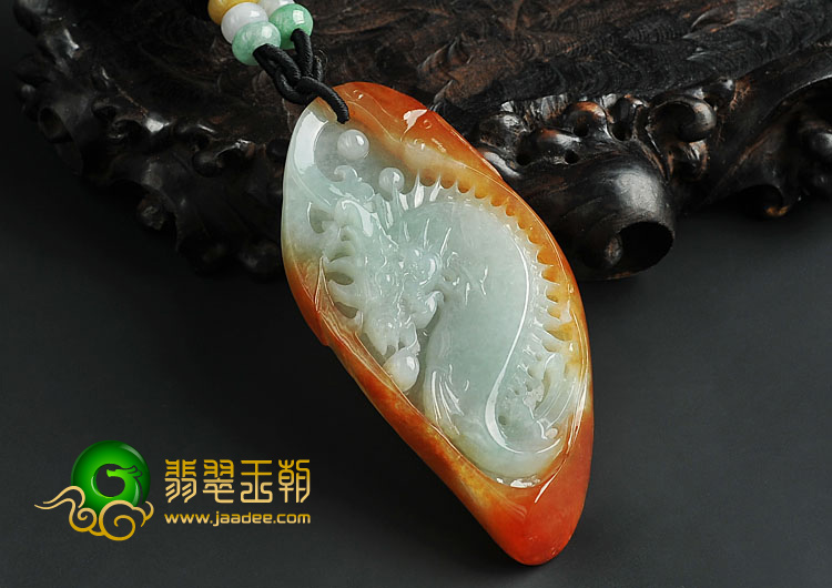 糯冰种红黄翡晴水缅甸翡翠A货龙牌挂件