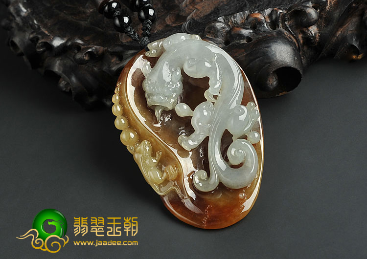 (超值推荐)糯冰种褐黄翡缅甸翡翠A货螭龙挂件