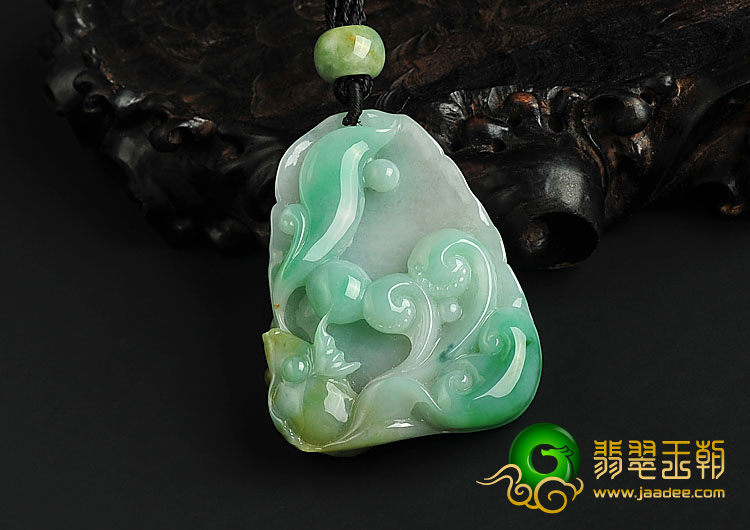 糯冰种淡三彩缅甸翡翠A货金玉满堂挂件