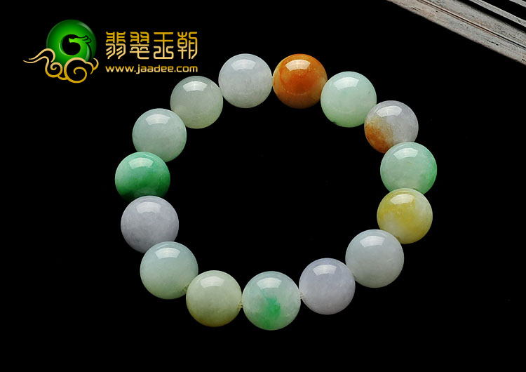 糯冰种三彩缅甸翡翠A货手链