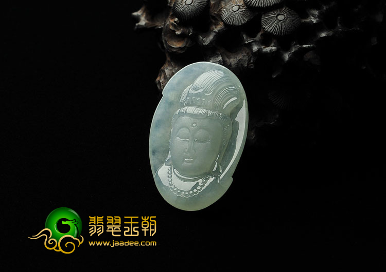 冰种晴水缅甸翡翠A货观音头挂件