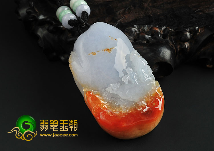 （超值推荐）糯冰种红黄翡缅甸翡翠A货登高望远挂件