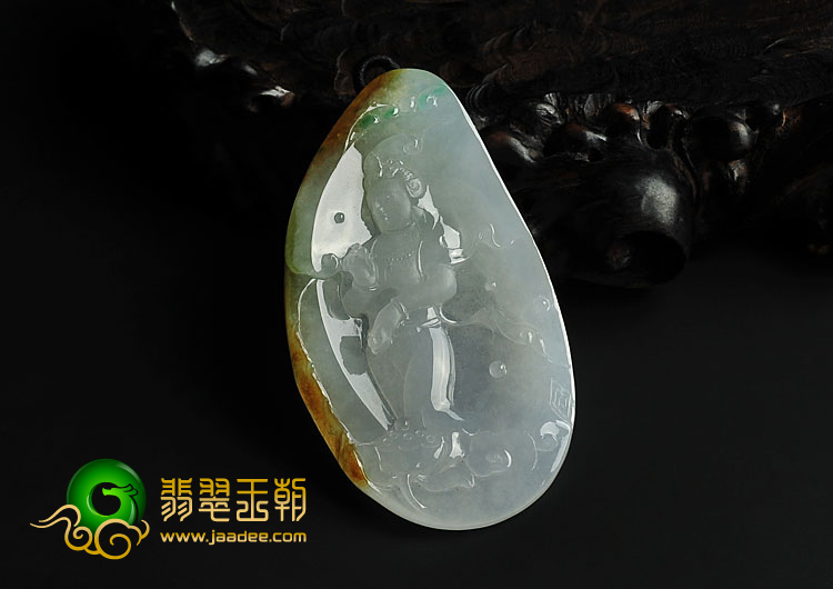 冰种三彩缅甸翡翠A货站观音挂件