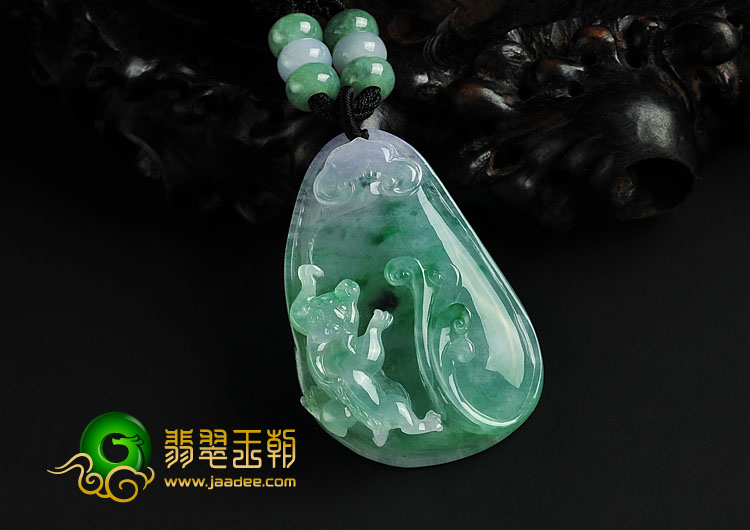 冰种春带彩缅甸翡翠A货貔貅如意挂件